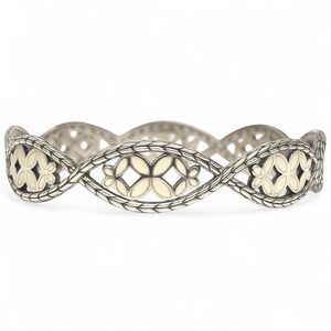John Hardy RETIRED Kawung Silver & Cream Enamel Woven Marquise Bangle 7.25–7.75”